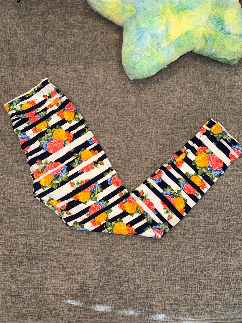 Lularoe Striped Floral Leggings